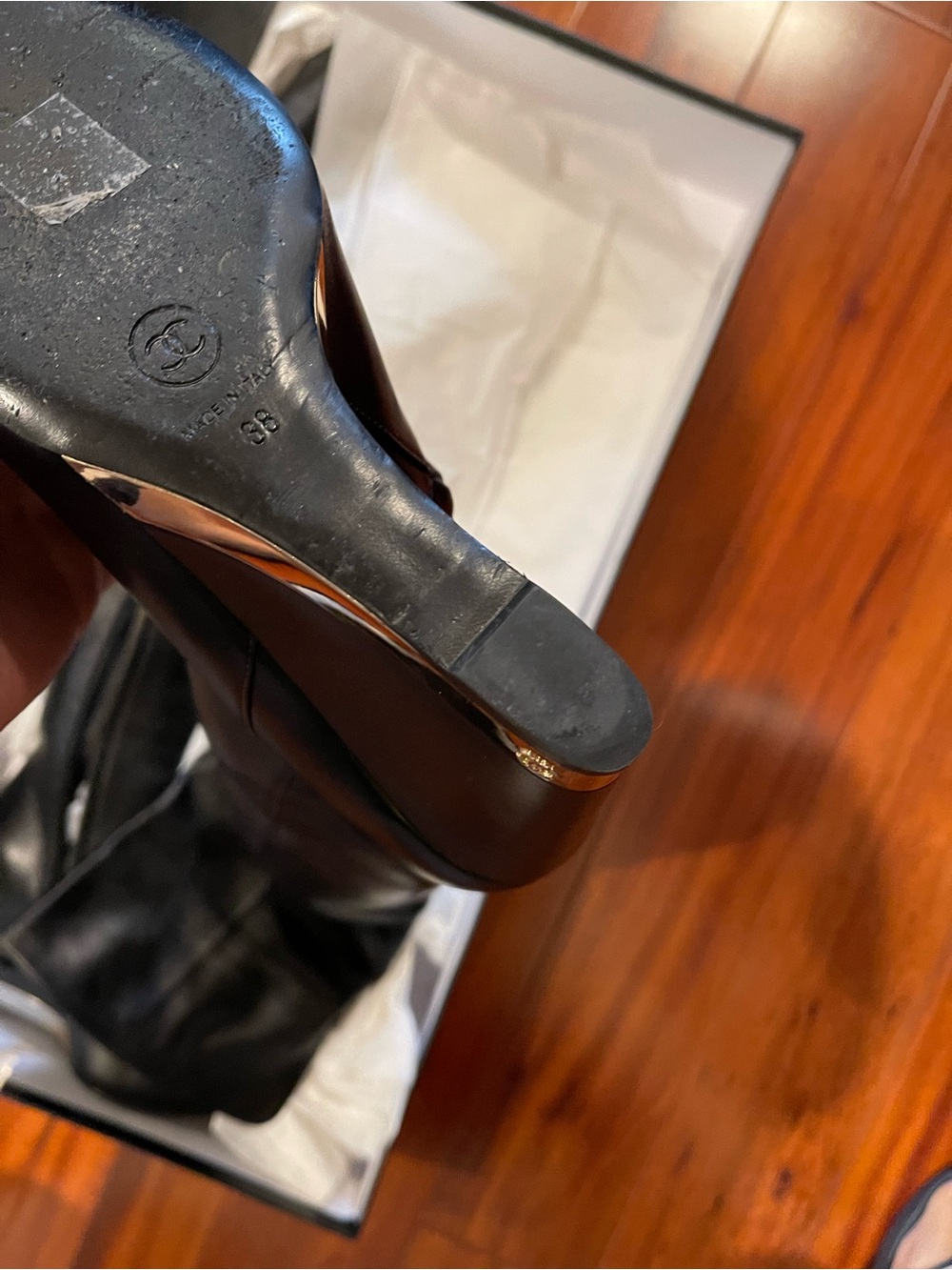 CHANEL Black Leather Tall Zipper Boots - Picture 3 of 10